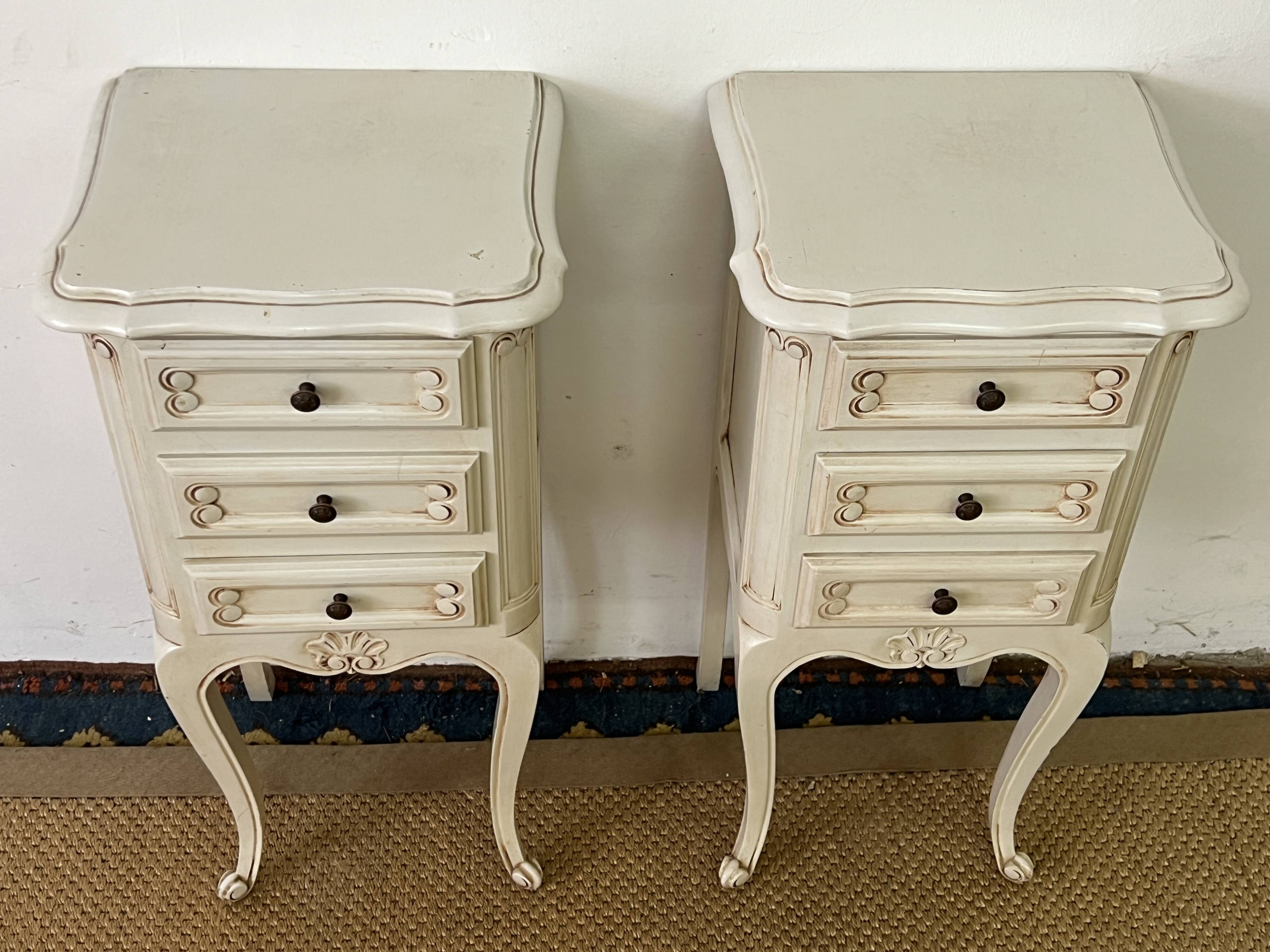 Pair of antique Louis XV style bedside tables, 3 drawers