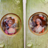 Pair of porcelain vases with portrait decoration of a woman