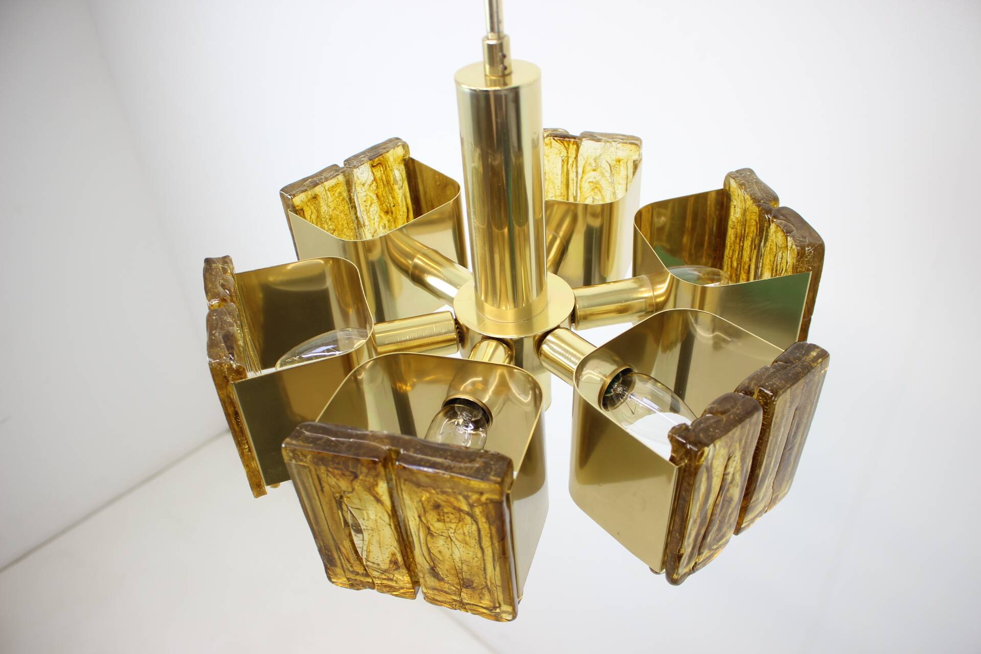 Brass chandelier mid-century design, Hungary 1970s