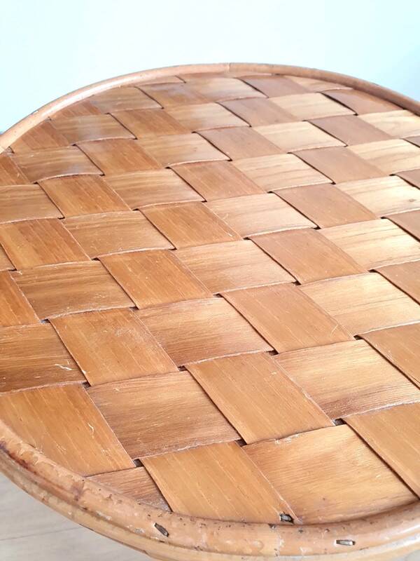 Vintage rattan and chestnut stool