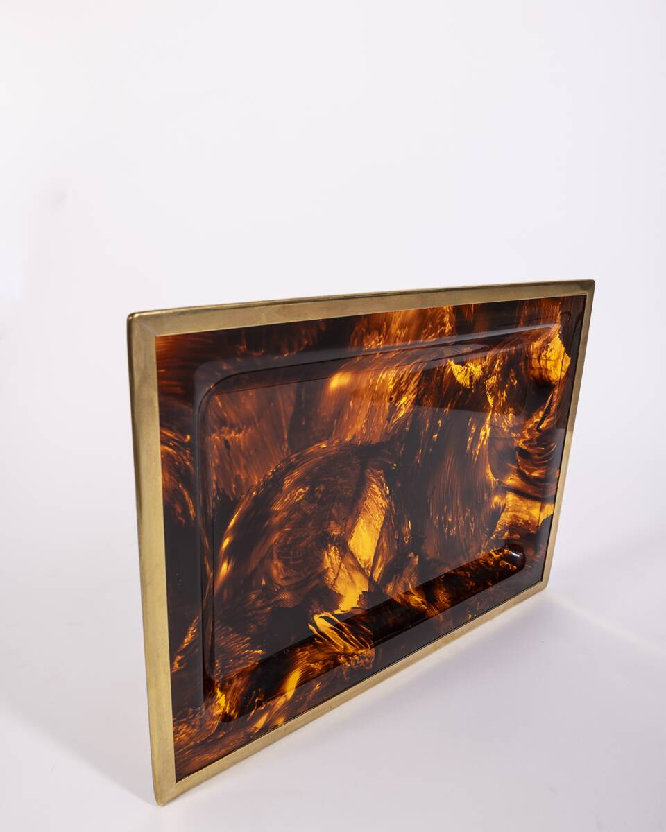 Vintage Italian Brass and Acrylic Glass Tray, 1970s