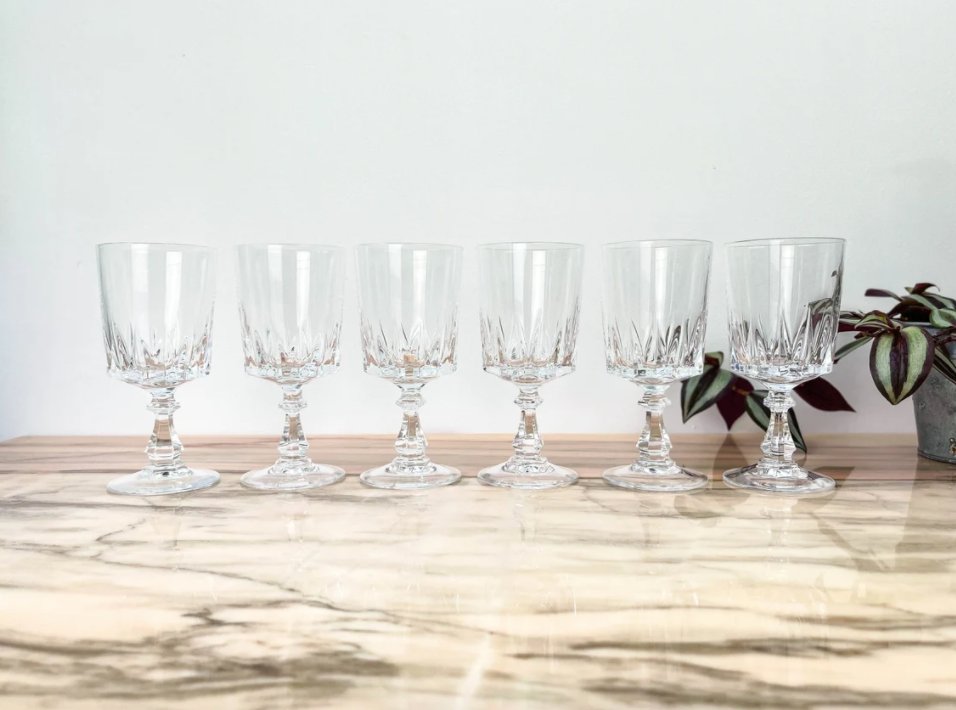 Lot de 6 verres à vin rouge cristal d'Arques modèle Louvre