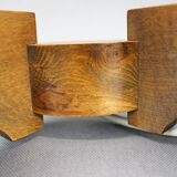 Czechoslovak wall lamp from the 1960s with Valasske Mezirici glass and a wooden base.