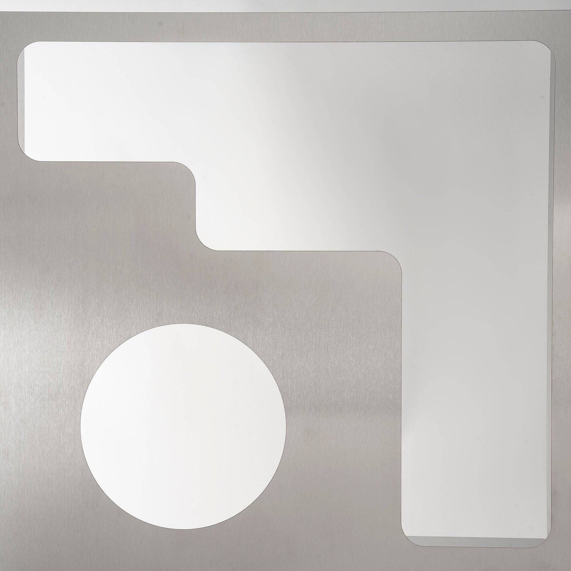 Pair of perforated brushed stainless steel screens, contemporary French work.