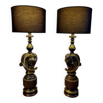Ensemble de régence hollywoodienne grote tafellampen, design Paardenhoofd, Deknudt