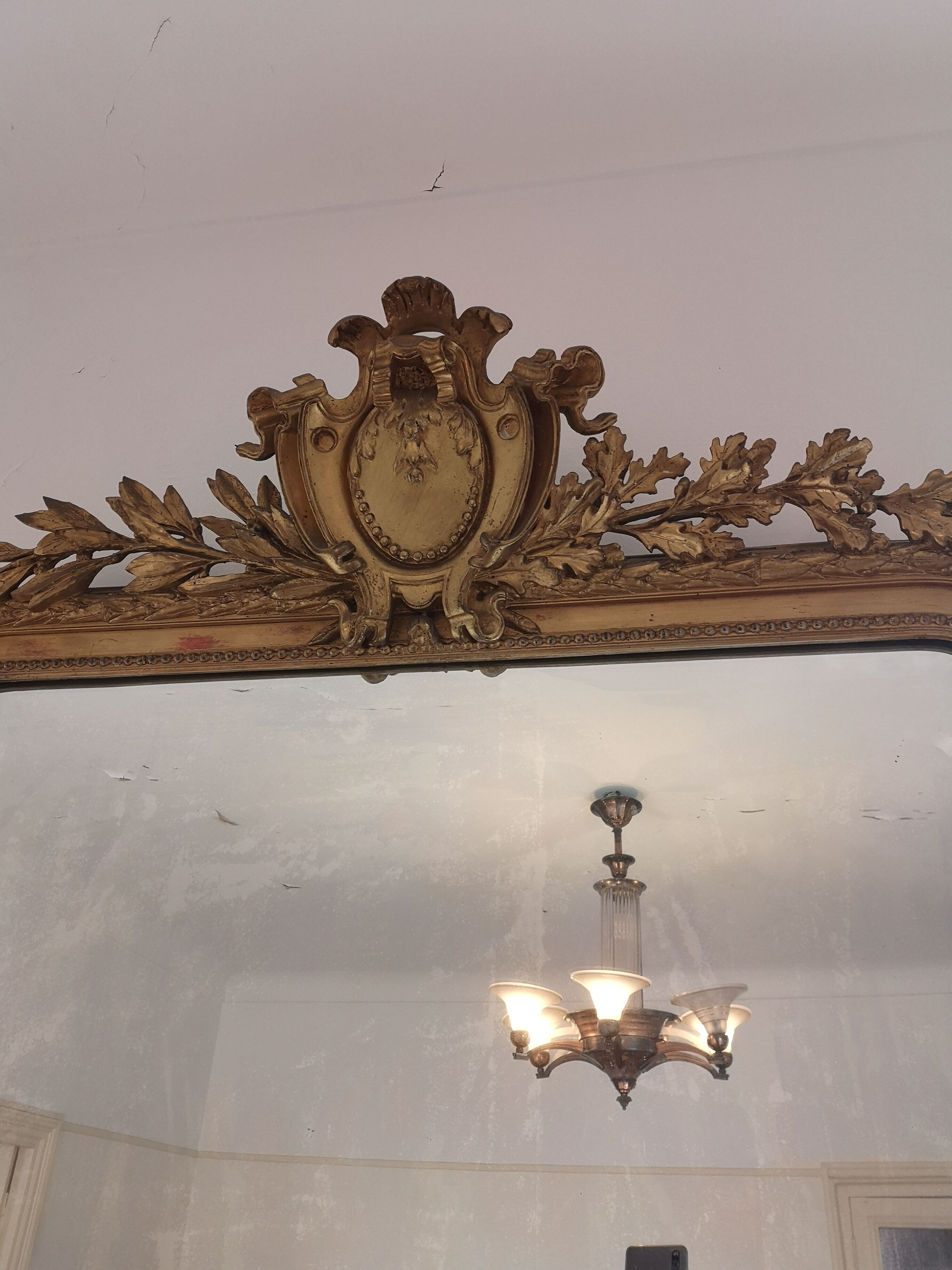 Golden wood fireplace mirror 190x110cm