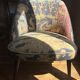 J. Tenreiro, Brazil. Concha armchair with tapered legs, Cluny tapestry 1400.