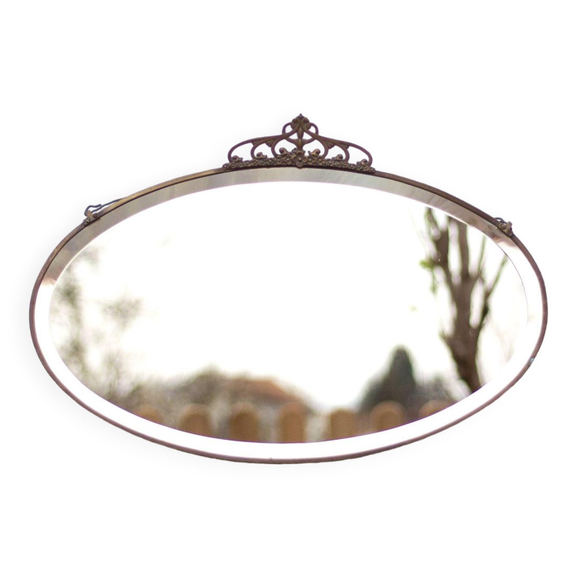 Art nouveau bronze mirror, art deco mirror, oval mirror, beveled mirror, wall decoration, mirror