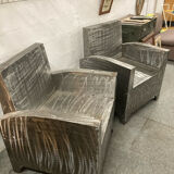 Pair of industrial metal armchairs