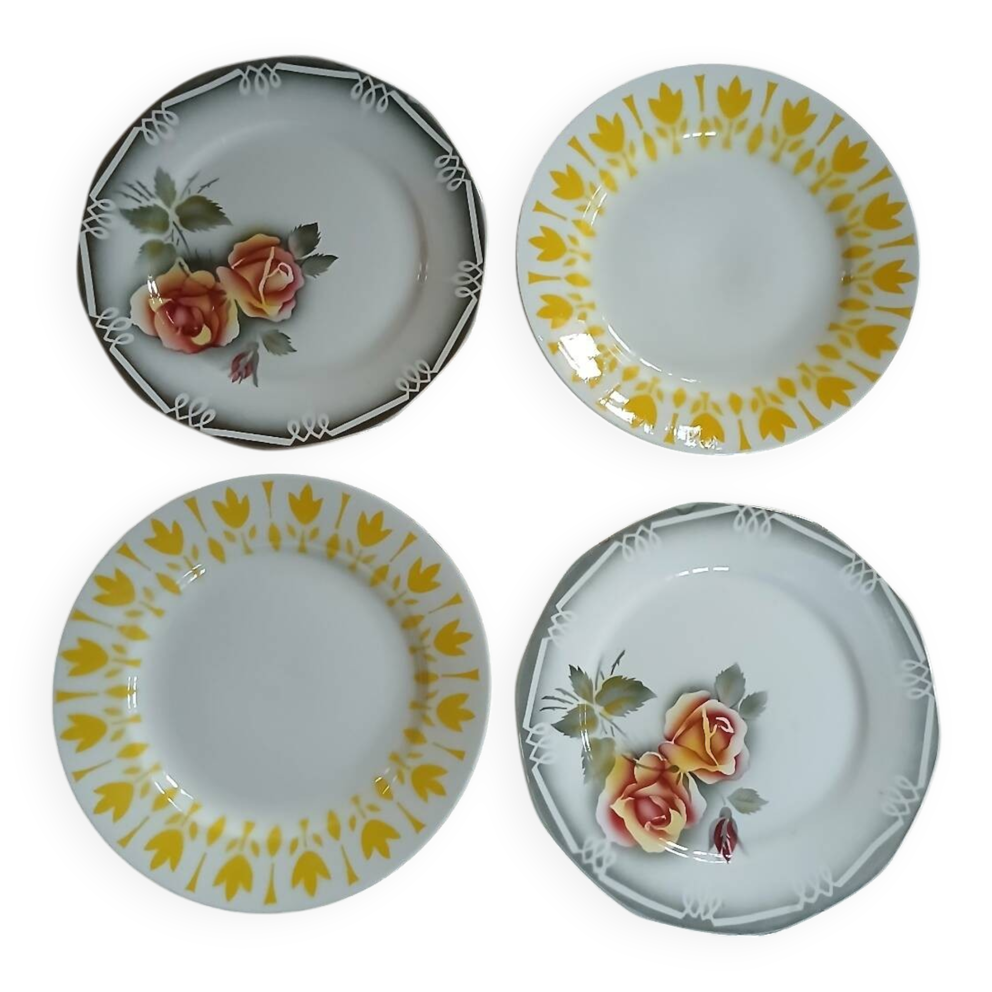4 antique flat plates from Digoin and Sarreguemines