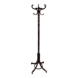 Wooden parrot coat rack with painted floral decoration.