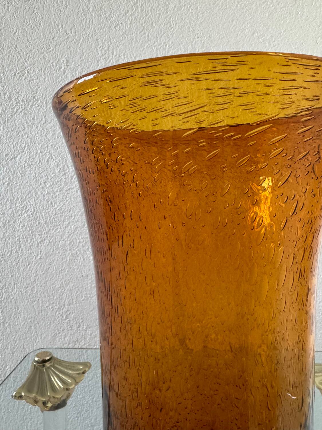 Large amber bubble glass vase from the 60s