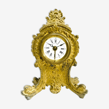 Golden mechanical clock art nouveau table alarm clock or fireplace from 1880 french mechanic