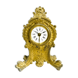 Golden mechanical clock art nouveau table alarm clock or fireplace from 1880 french mechanic