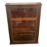 Old mahogany wood wall display case with brass gallery