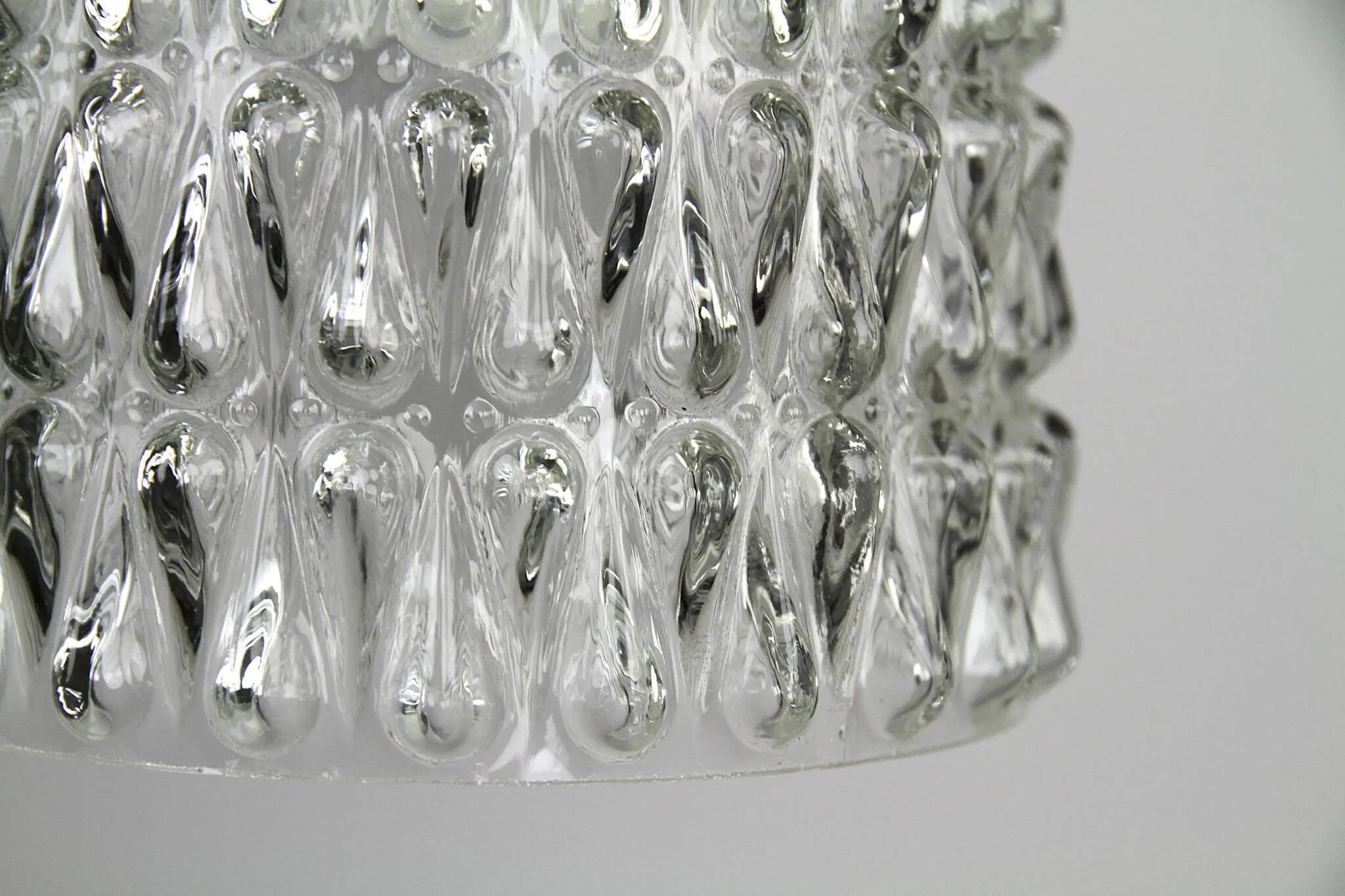 Pressed Crystal Glass Pendant Lamp with Tear Drop Pattern, Sweden, 1960s