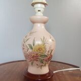 Pink ceramic living room lamp with coral shade, by R. Deschuytener.