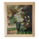 Vintage original floral oil painting with wildflowers in blue vase