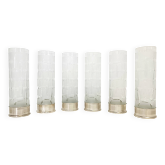 Set of Six Bohemian Ground Crystal and Silver Drinking Glasses