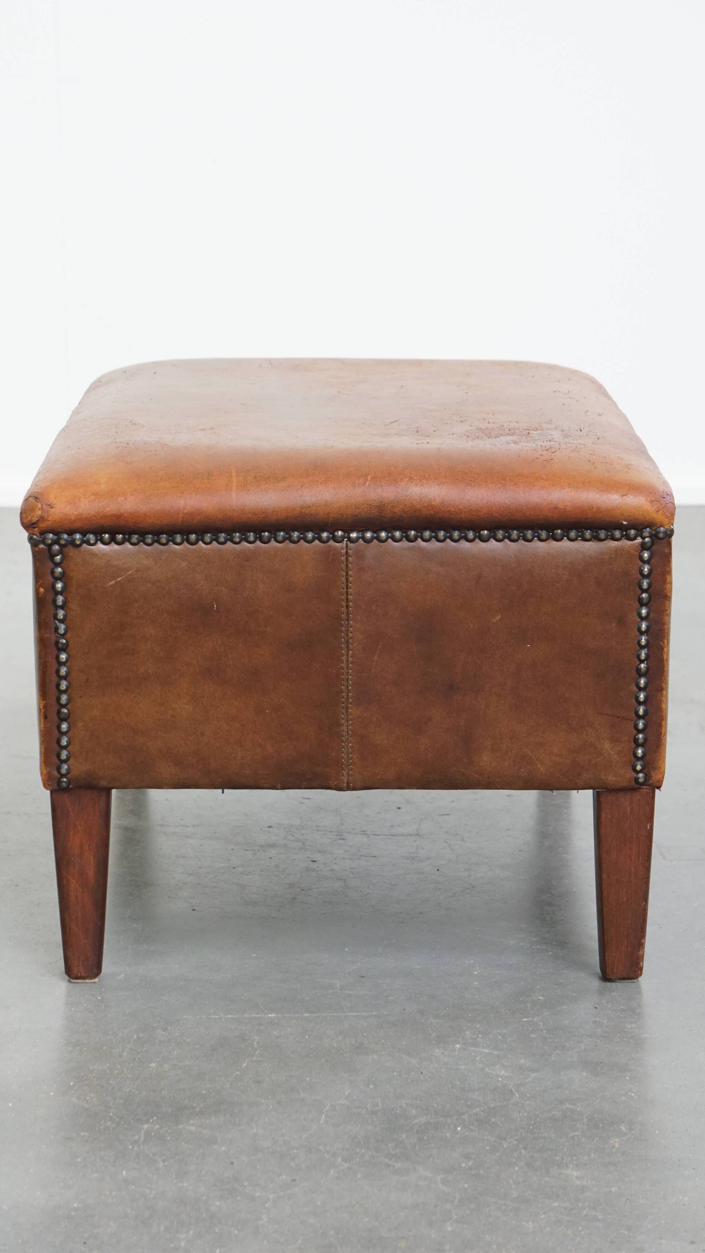 Vintage Sheepskin Leather Ottoman