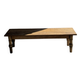 Table basse en teck brun indonésienne, bordure et pieds cylindres H40 L103