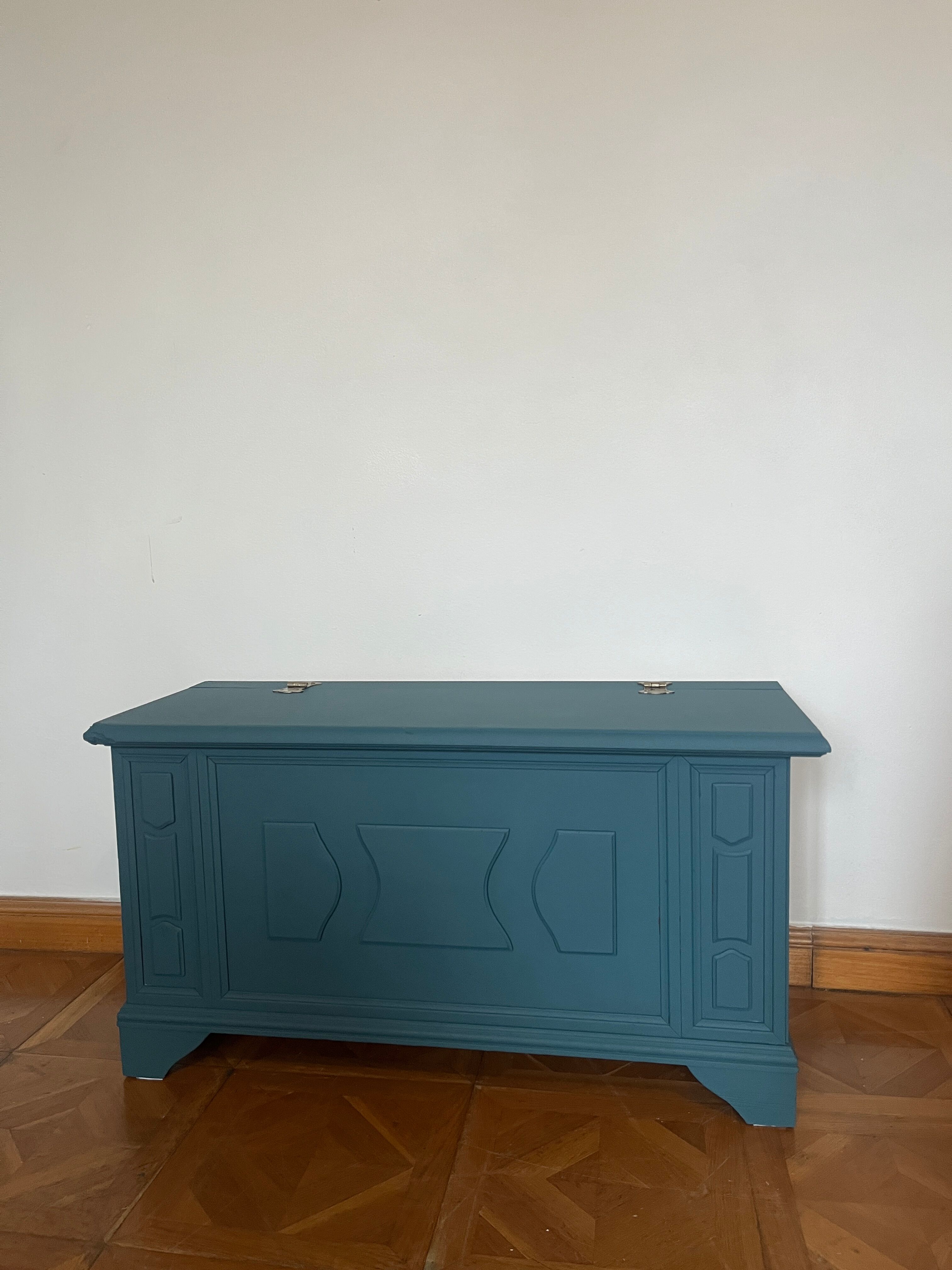 Peacock blue wooden toy chest