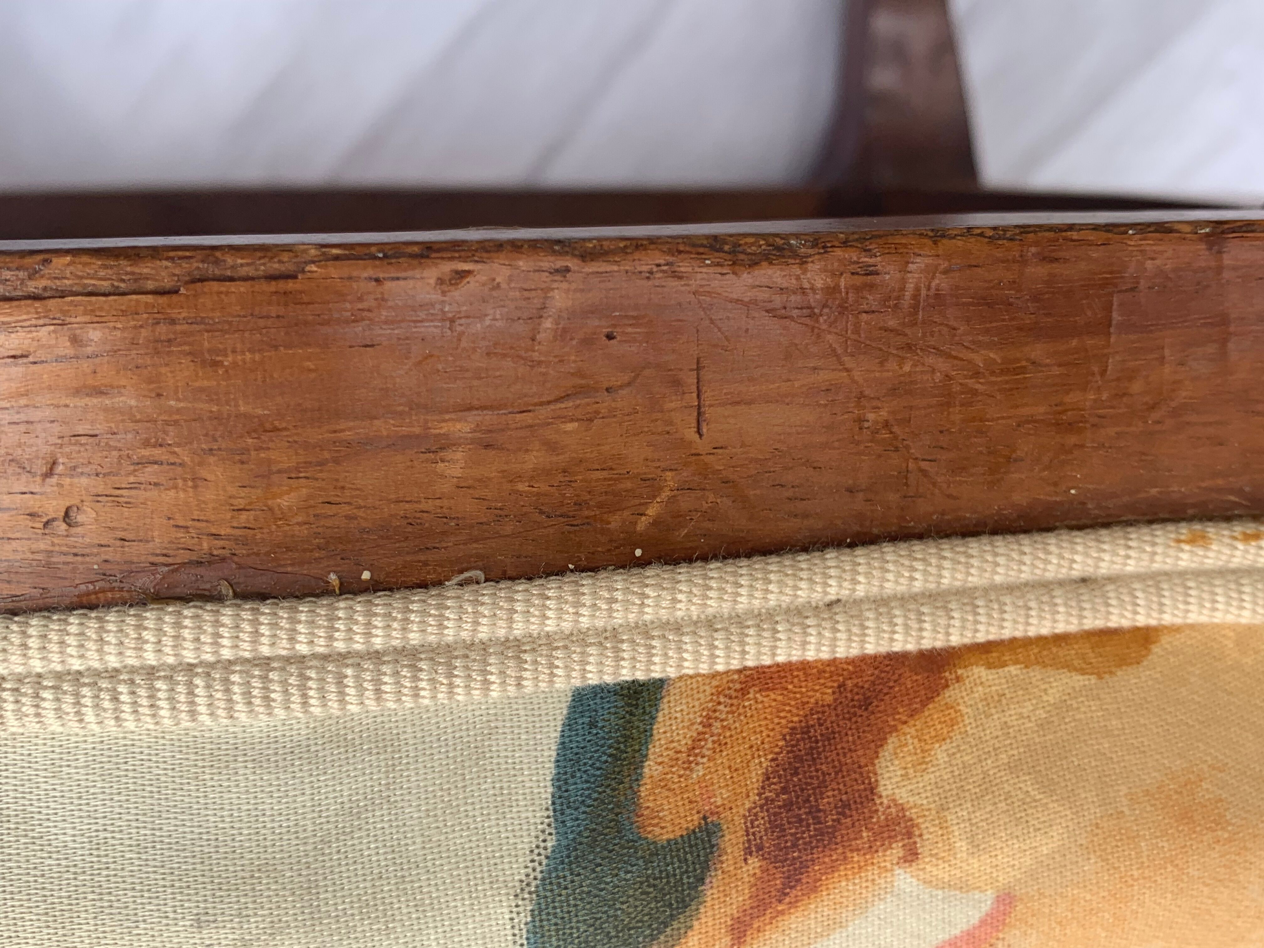 Footrest, wooden and antique floral fabrics