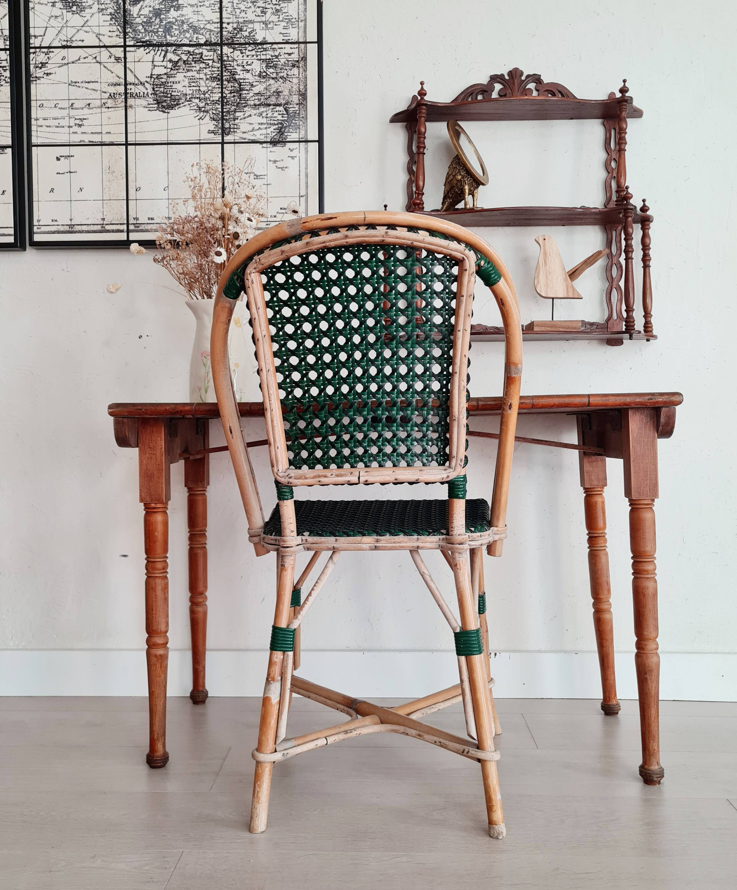 Old wooden table with turned legs - speckled top