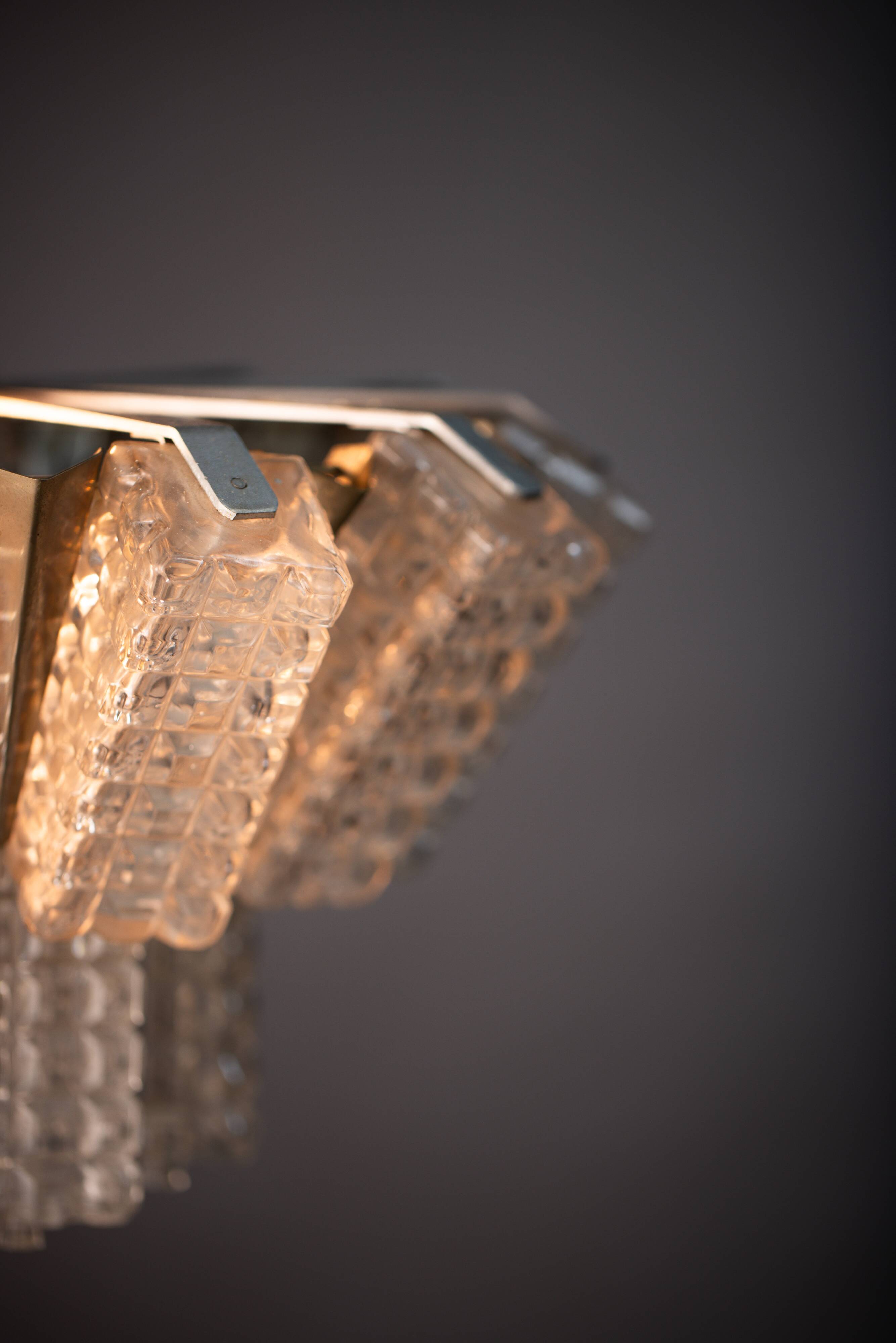 Vintage Austrolux Glass Chandelier: 1960s Mid-Century Modern Pendant Light