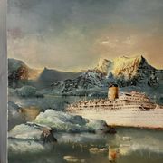 Oil on canvas Alain Chaussois (1950-2018) – Ocean liner Arcadia in the