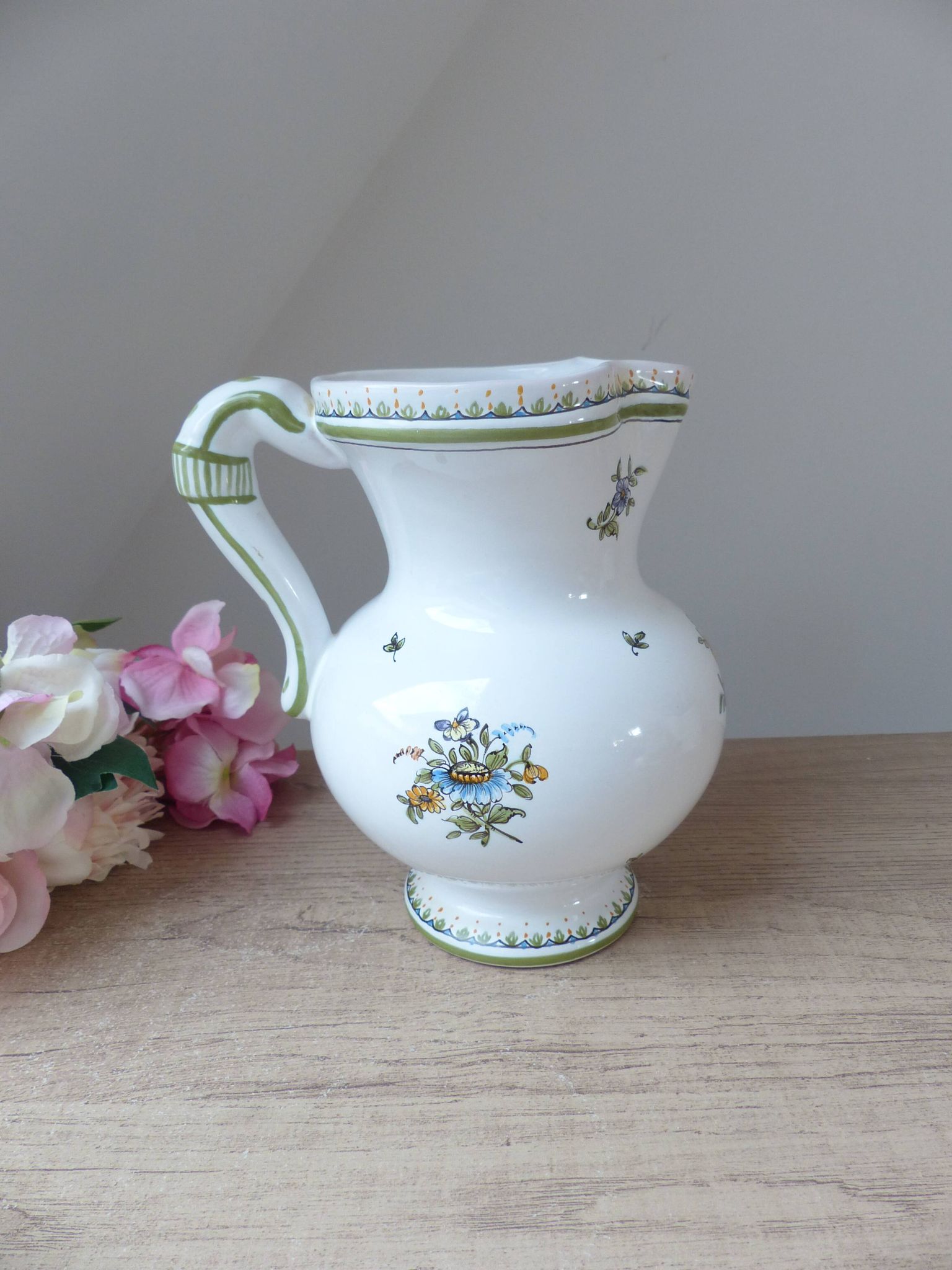 Pichet Cruche Carafe Faïencerie Moustiers Signed Lallier Vintage