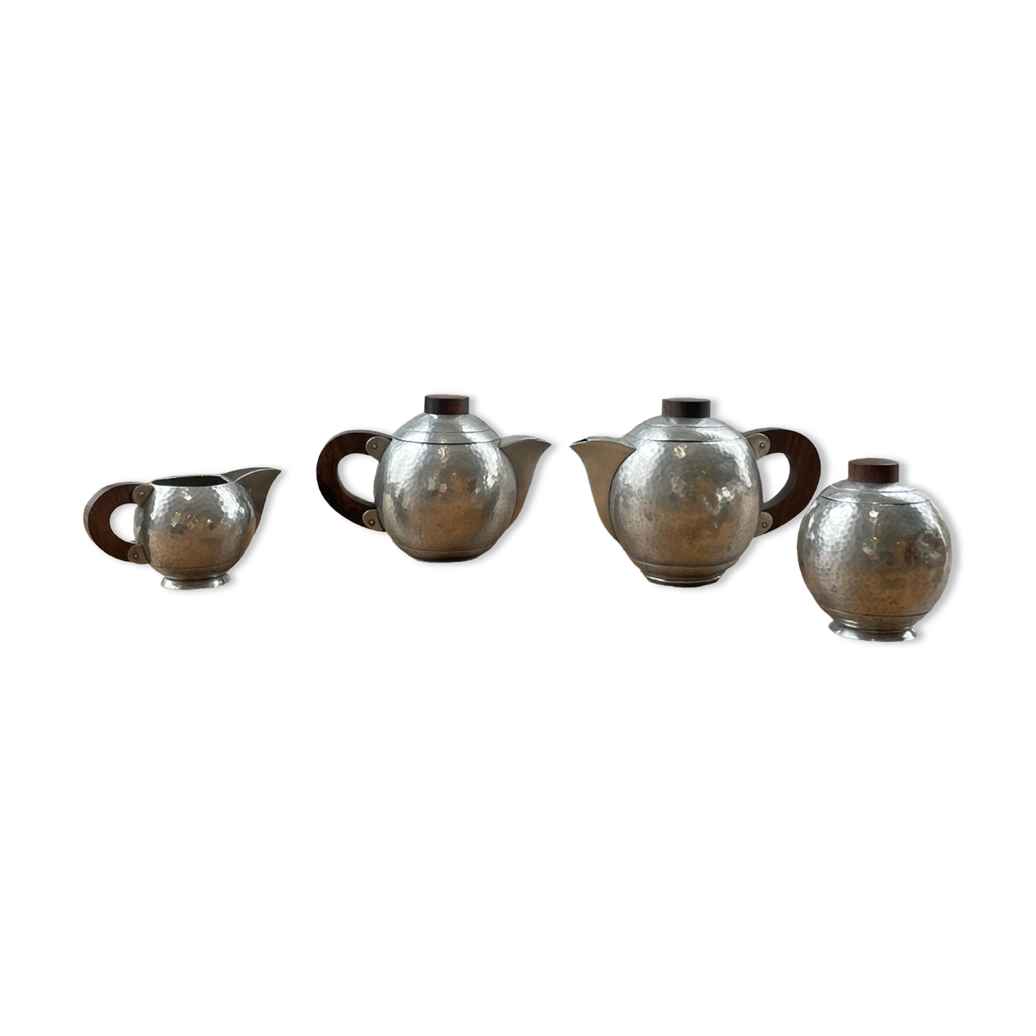 René Delavan Art Deco Pewter Teapot Set