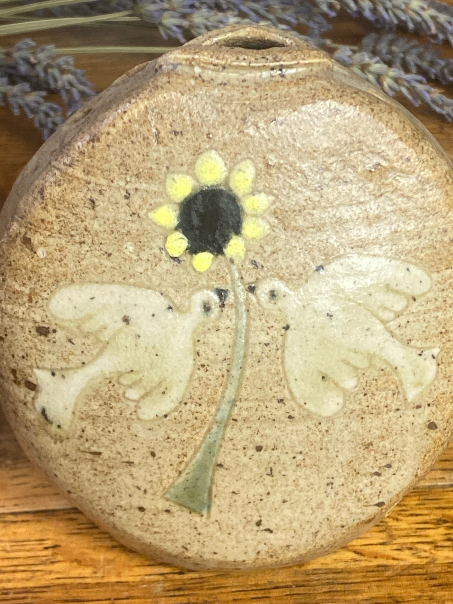 Glazed and decorated stoneware flower holder