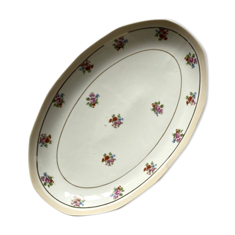 Oval serving dish M and S Berry small flowers and gilding old Limoges porcelain ACC-7108