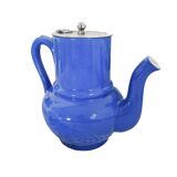 Small vintage cobalt blue ceramic teapot
