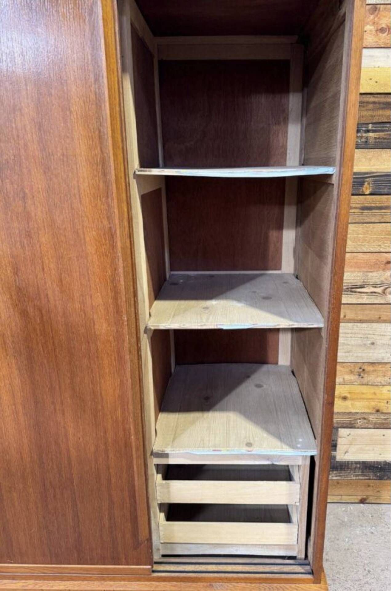 Vintage sliding door wardrobe with mirror - 1970s