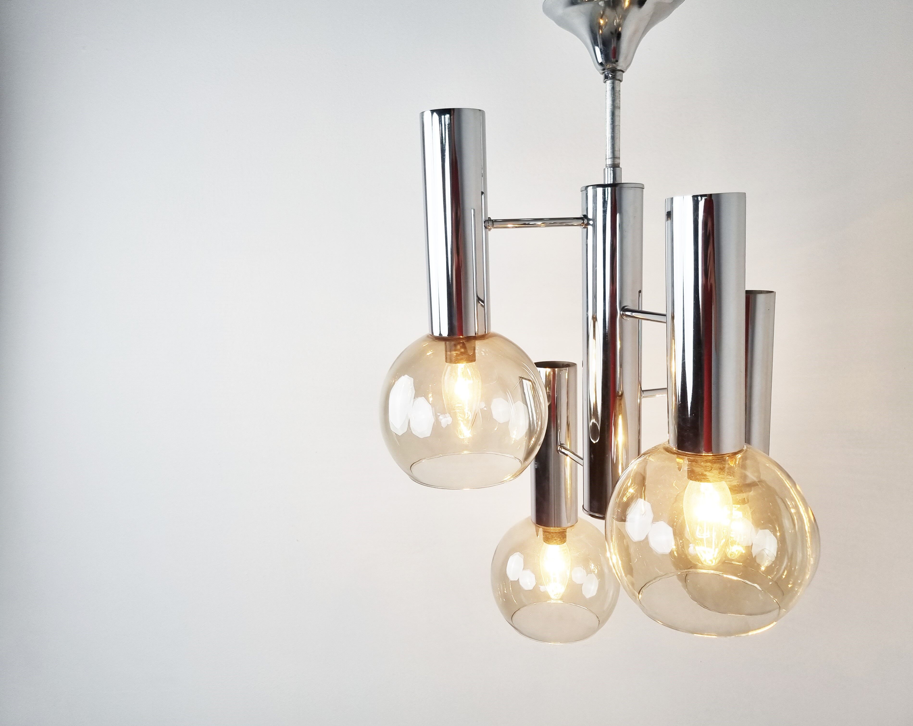 Vintage glass globe chandelier, 1970s