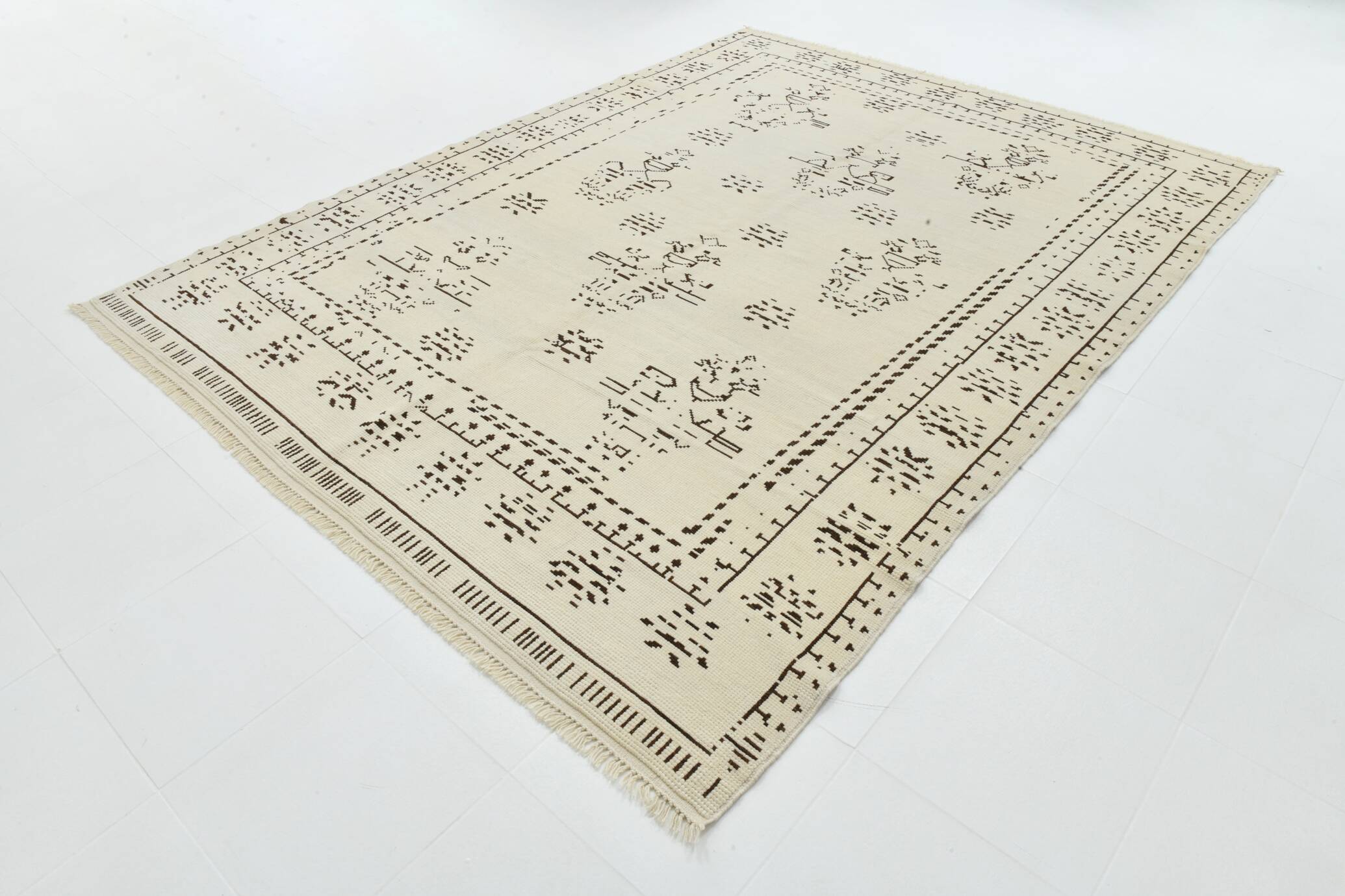 8x10 Beige & Dark Brown Modern Oushak Rug, 232x303Cm