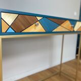 Straw marquetry console