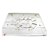 Vintage tablecloth set and 10 fine embroidered linen napkins, 270x165.