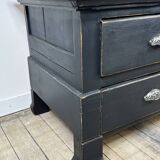 Low commode in pine and dark grey patina from the early 20th century.