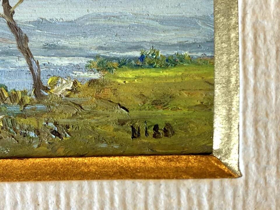 20th Century Antique Lake Scene Landscape Oil Painting