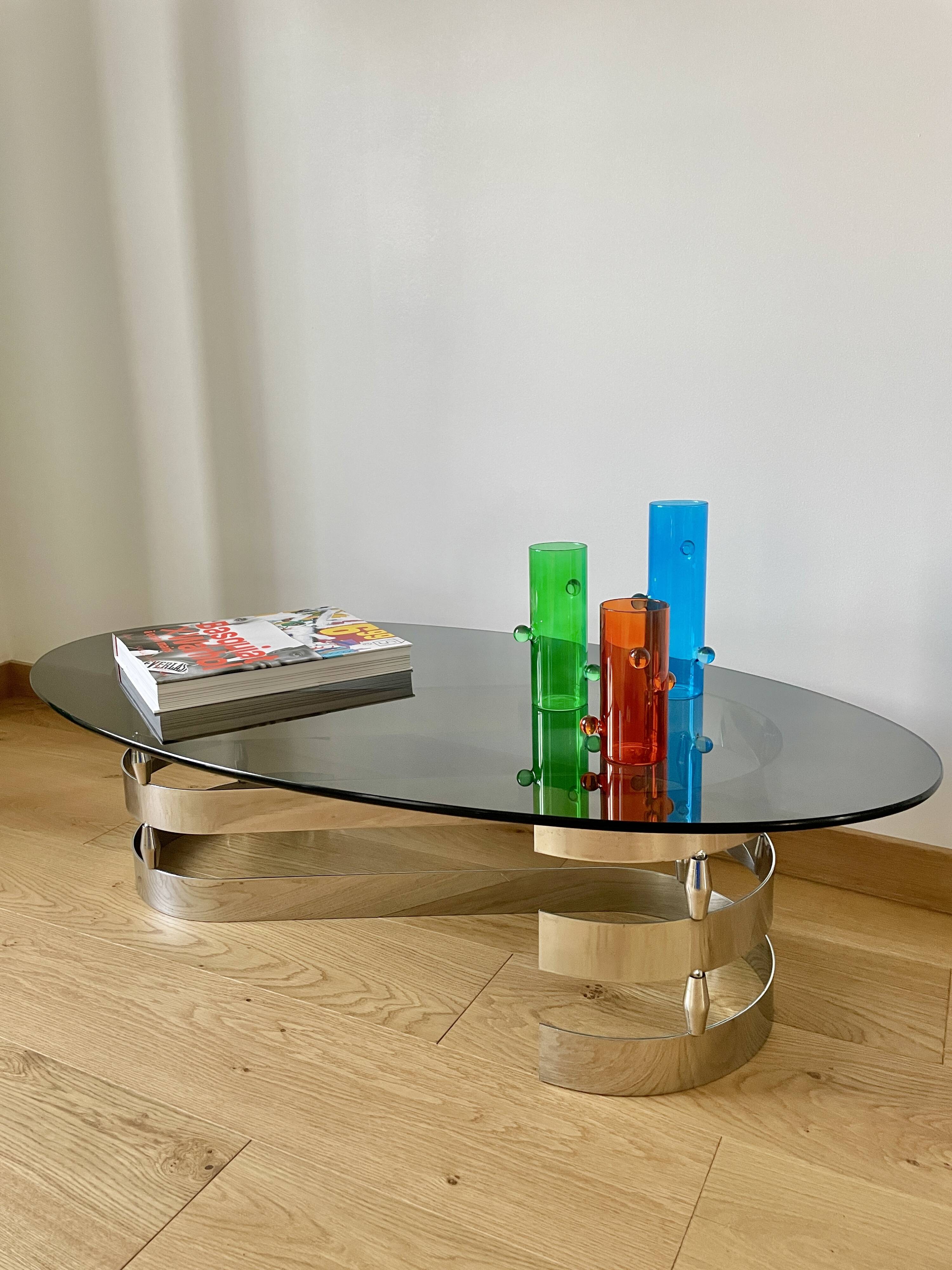 Smoked glass and chrome coffee table - Knut Hesterberg