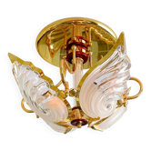 Plafonnier vintage Art Déco en laiton massif et cristal – années 70