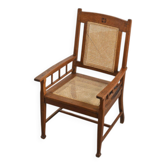 Fauteuil canné en chêne massif, Royaume-Uni, vers 1920