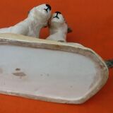 Zoomorphic sculpture cracked ceramic fox terrier dogs
