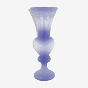 Cobalt blue carved crystal vase - Cristallerie de Lorraine