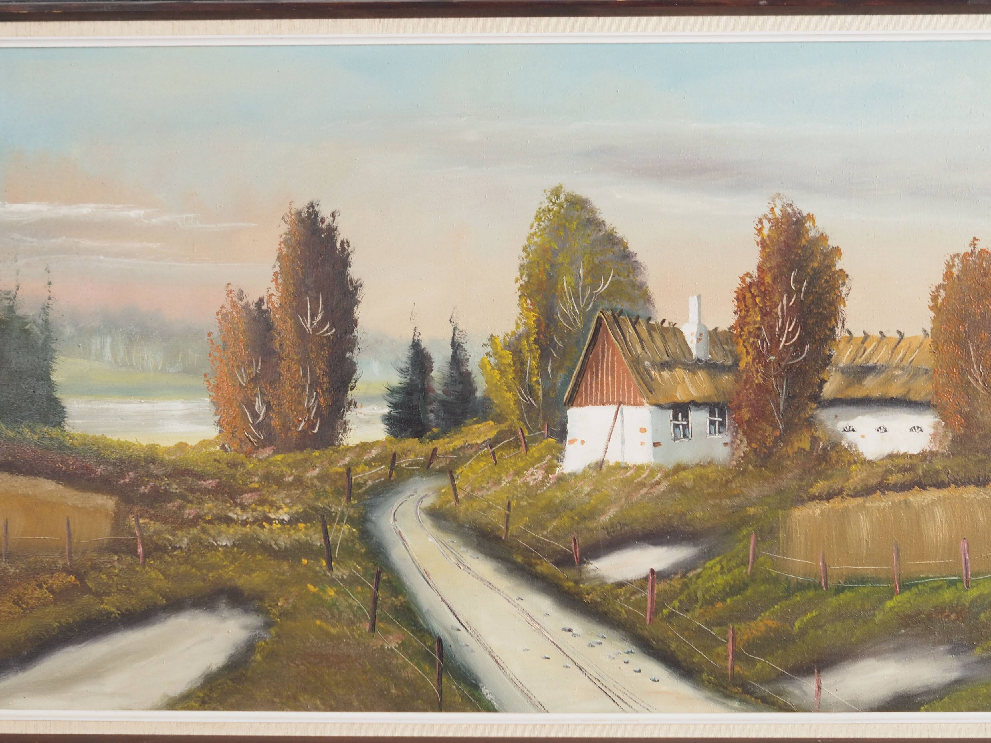 Painting „The Farmhouse on the Side”, Scandinavian design, 1970s