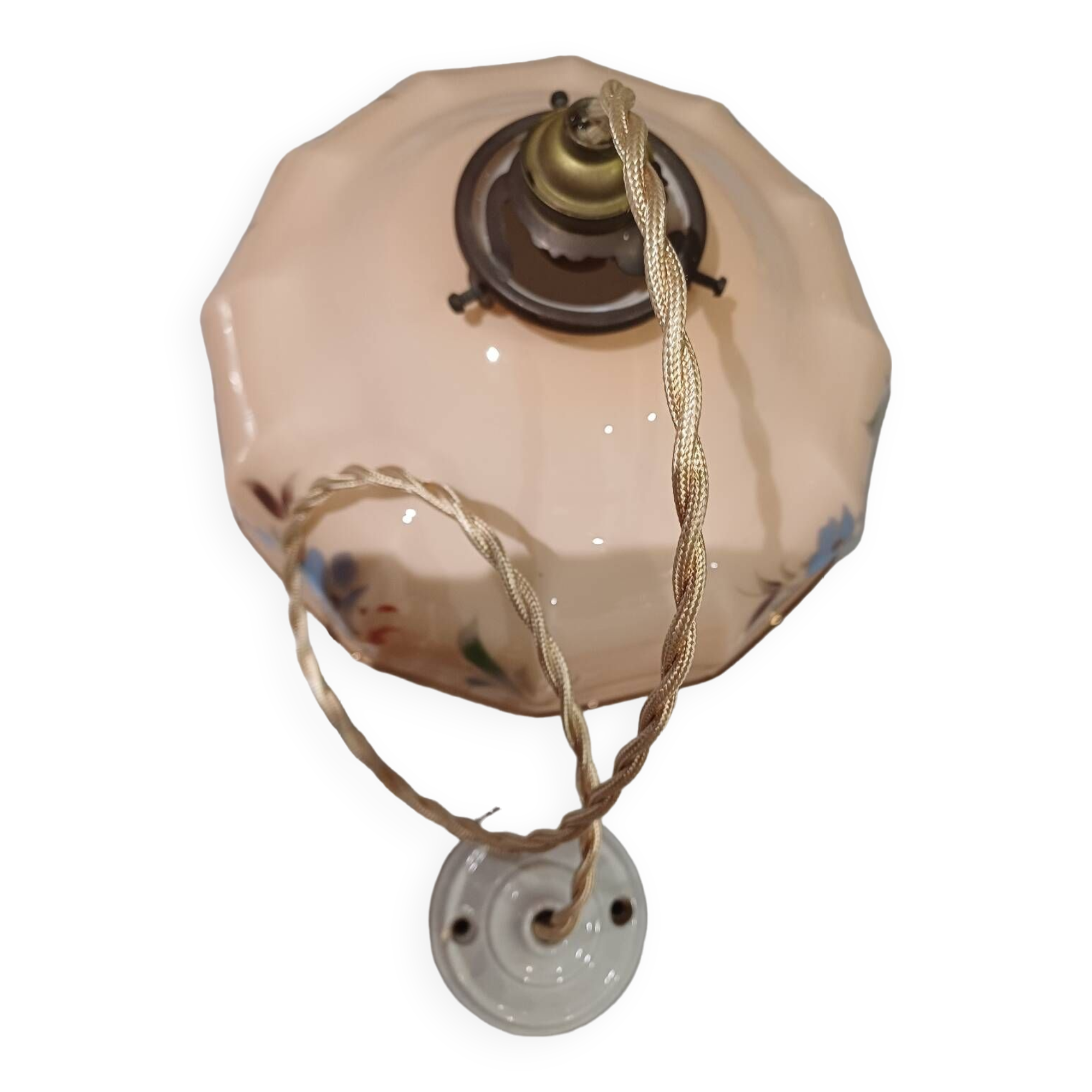 Suspension in pink opaline painted art deco