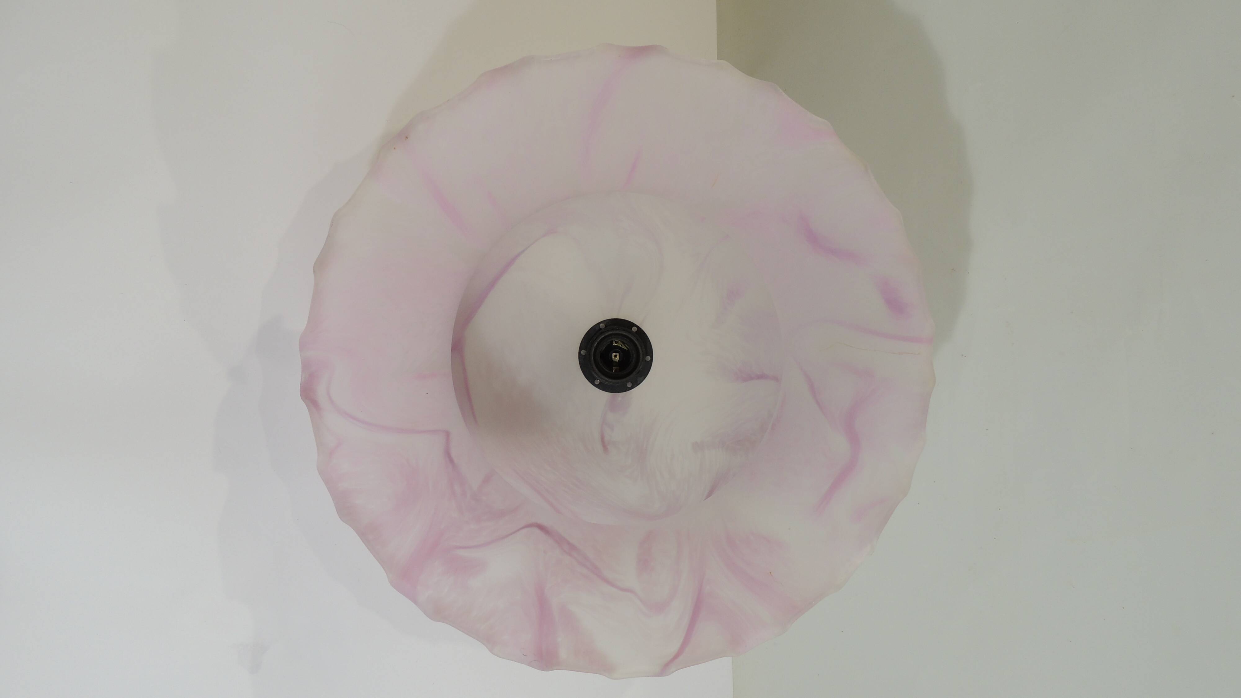 White and pink frosted glass pendant light/Vintage/1970s